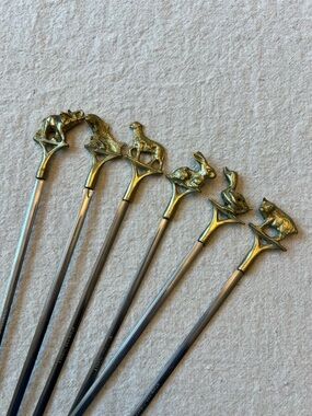 Vintage Brass Animal BBQ skewers - Set of 6
